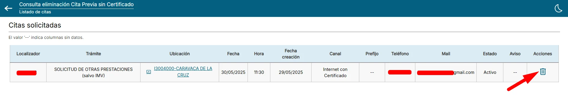 Eliminar cita Seguridad Social